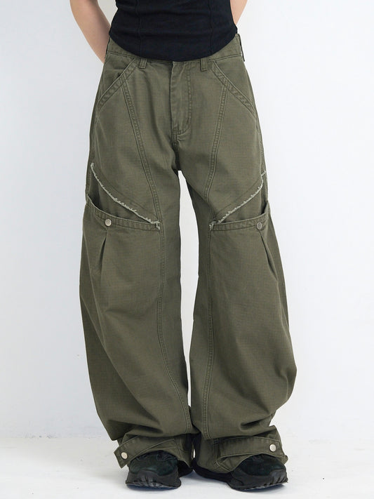 ‫low rise cargo pocket wide pants ‬