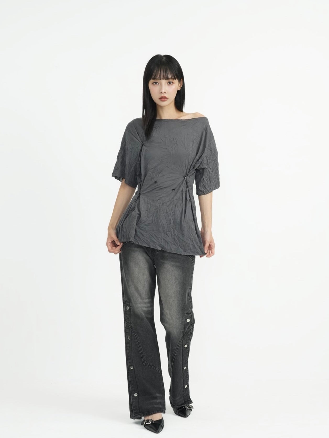 wrinkle adjustable button tops