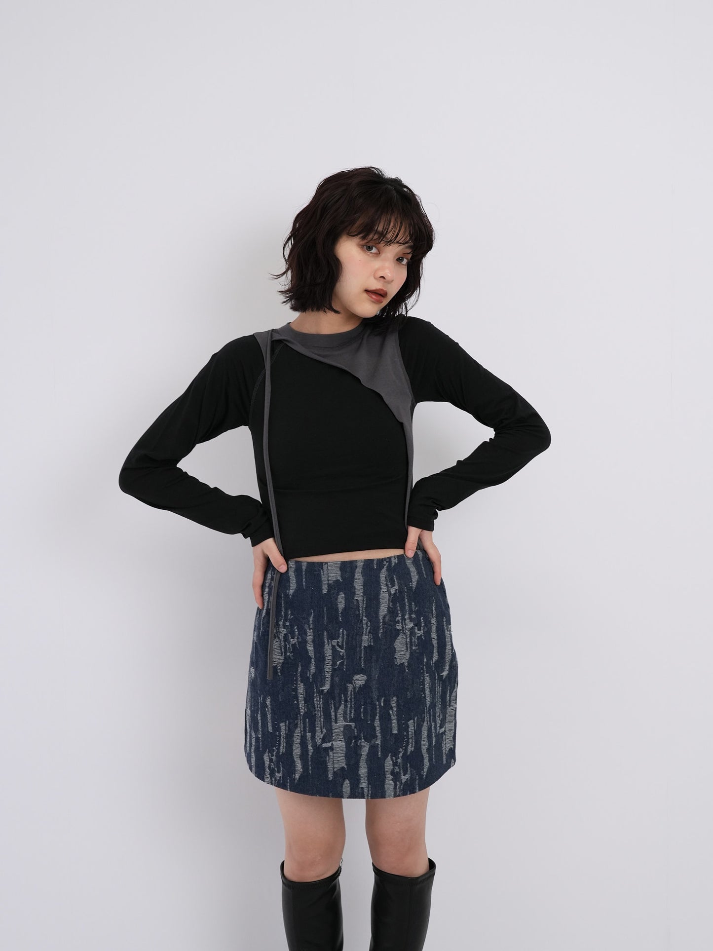 denim clash mini skirt