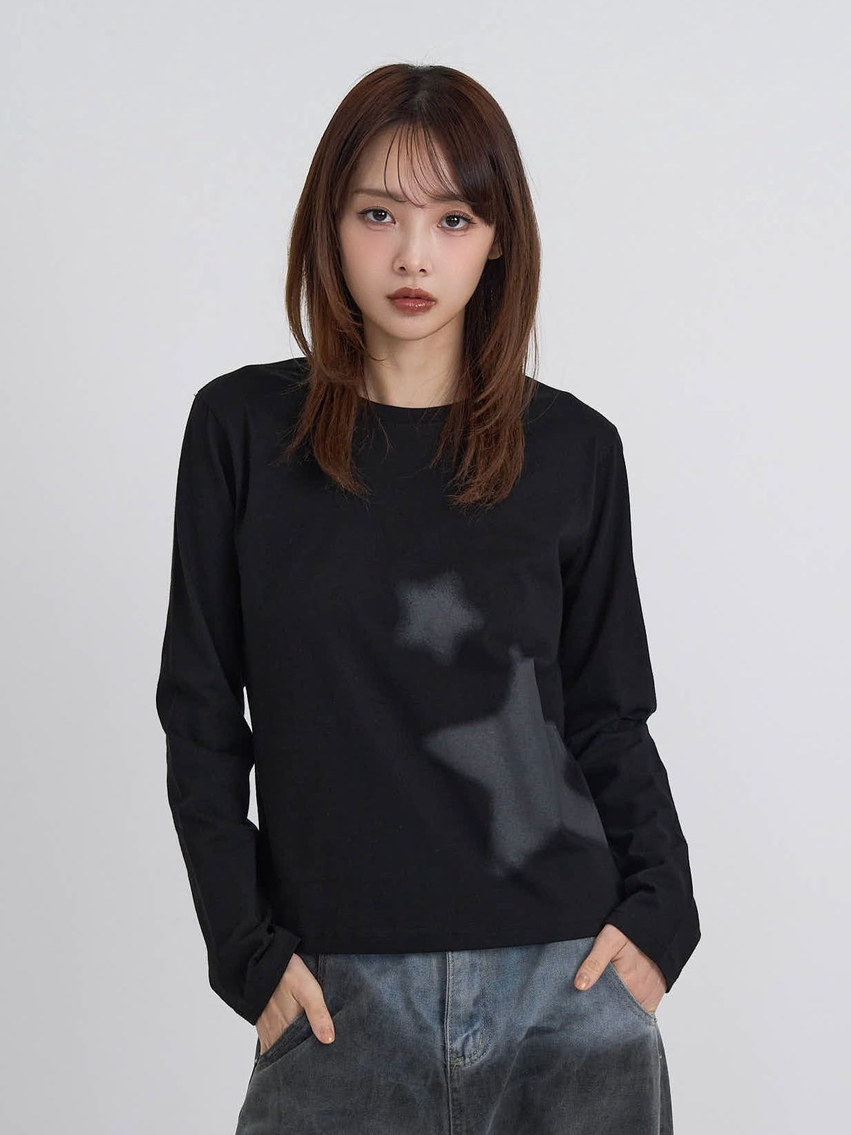 star print basic long tops