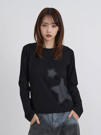 star print basic long tops