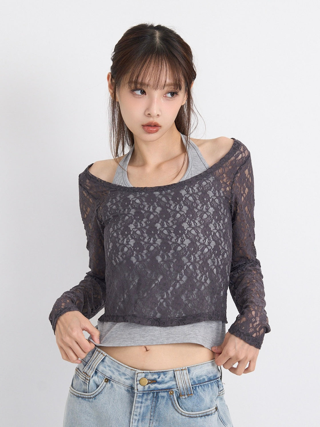 layered lace halter tops