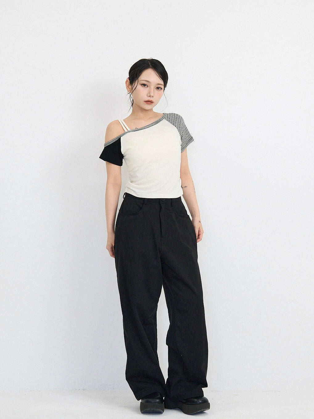 contrast one shoulder tops