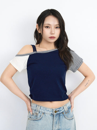 contrast one shoulder tops