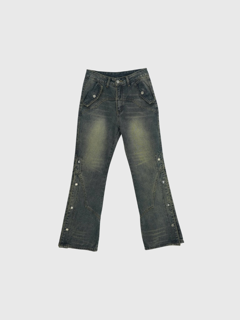 wide slit bootcut denim pants