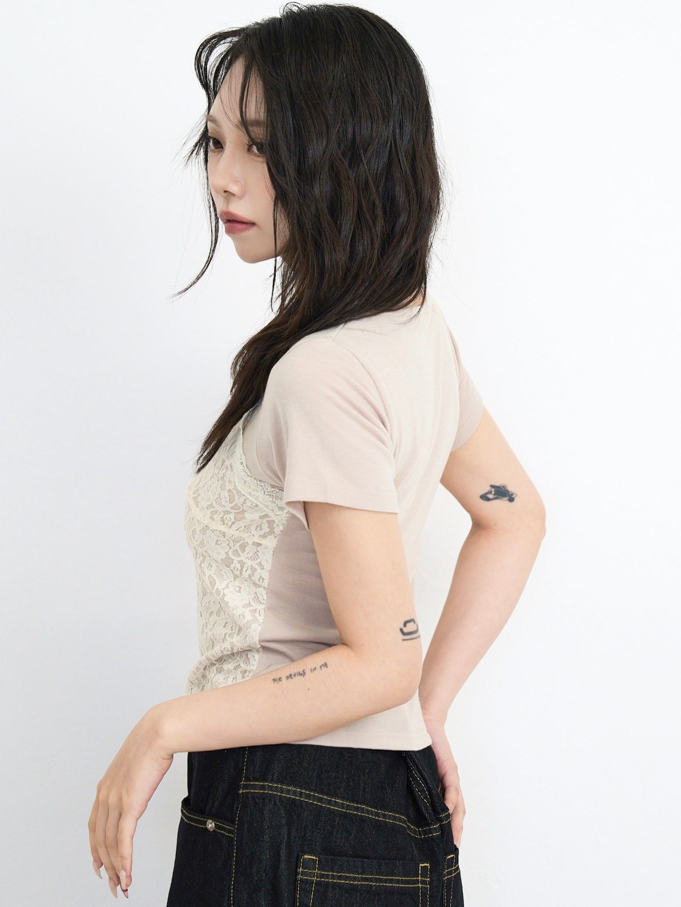 lace overlay halter tops