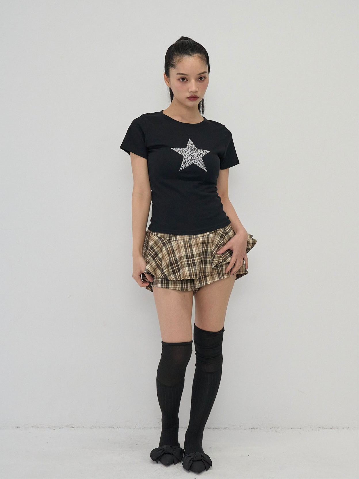 check frill mini skort