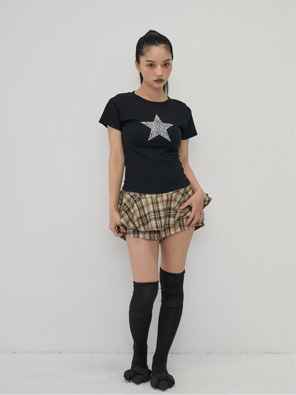 check frill mini skort