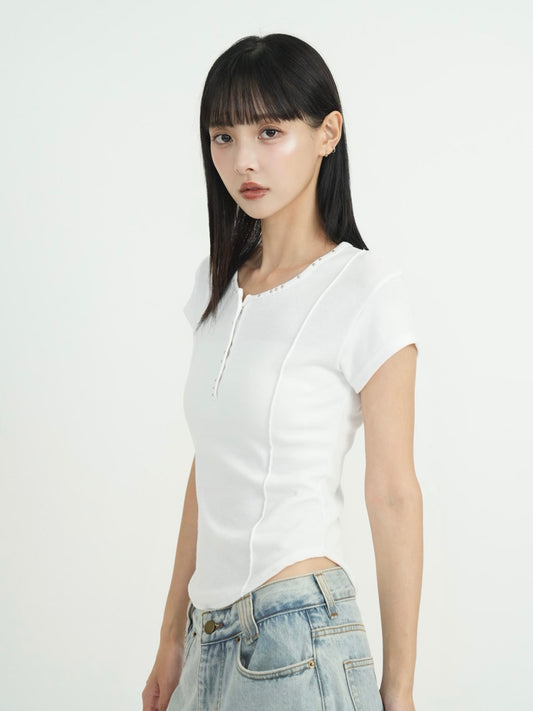 cropped stud henley tops