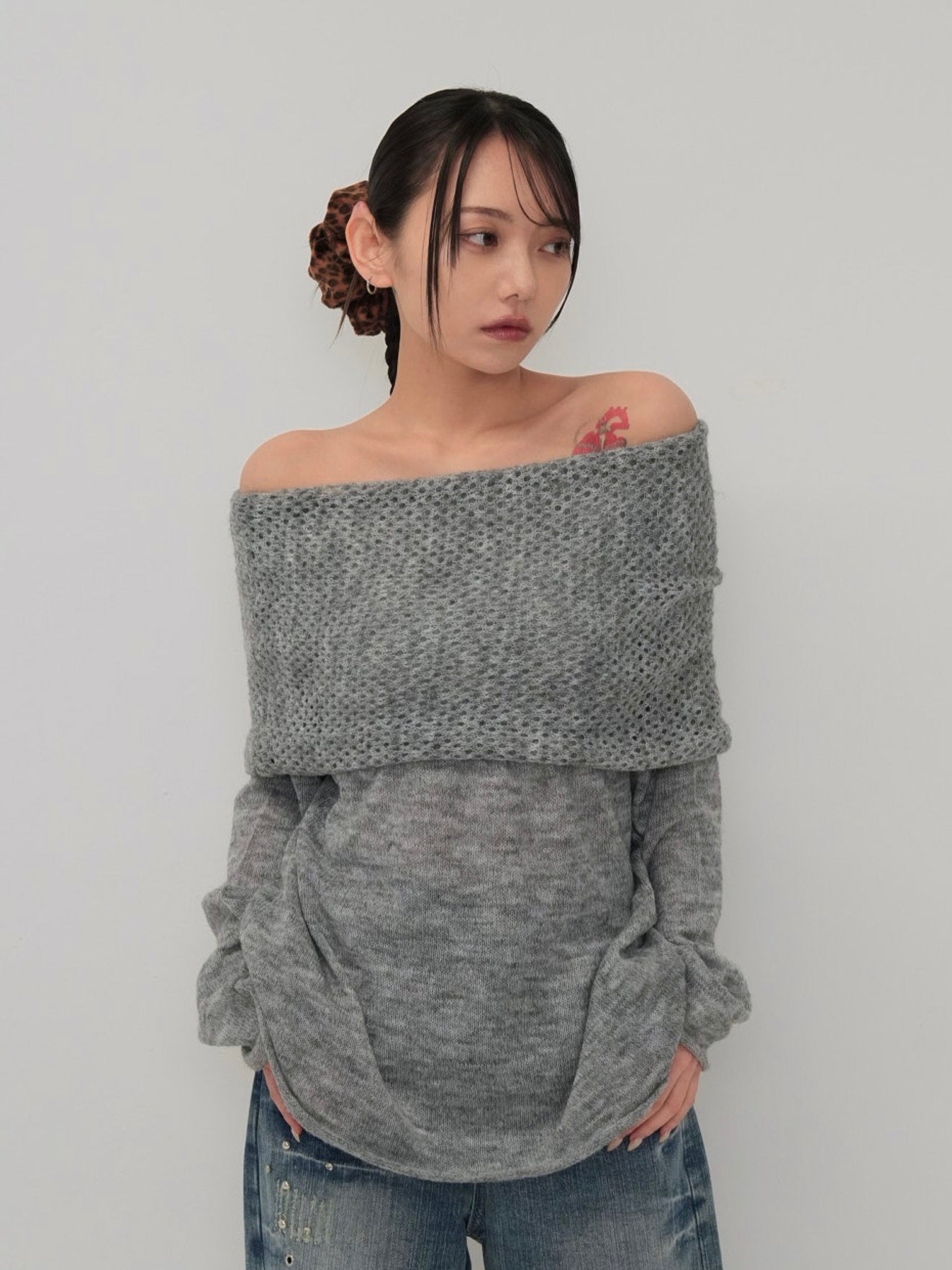 wool off shoulder knit