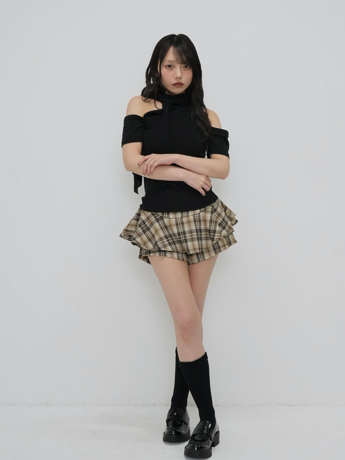 check frill mini skort