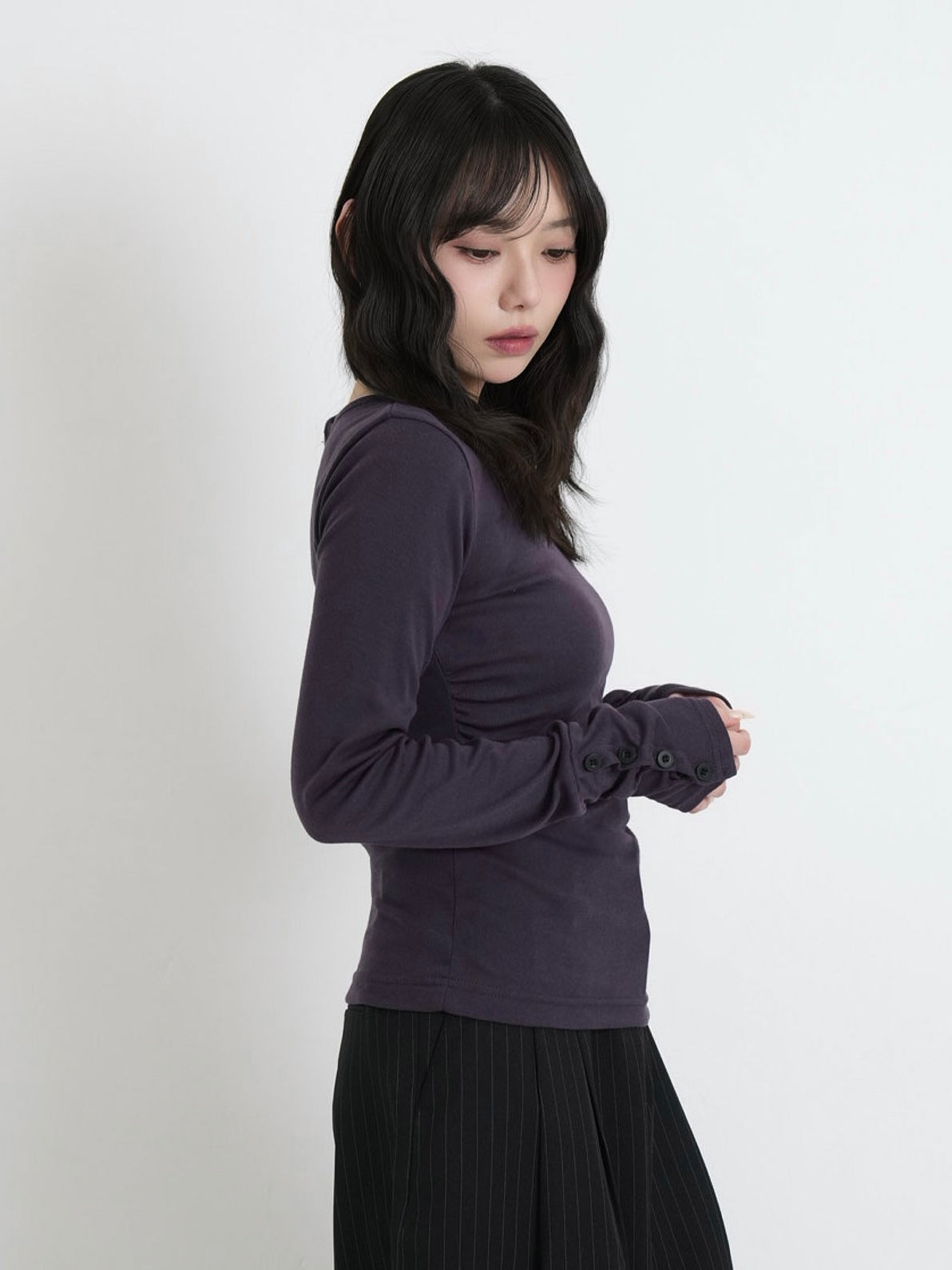 round neck button sleeve tops