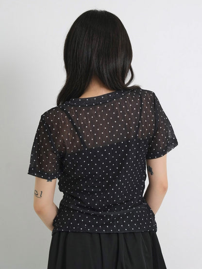 double layered dot sheer tops