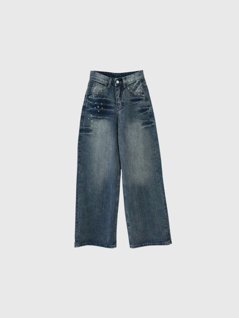 eyelet stud wide denim