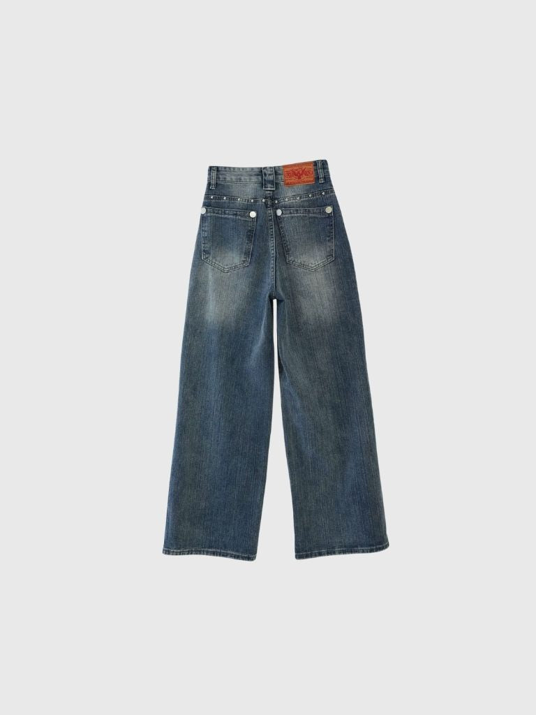 eyelet stud wide denim