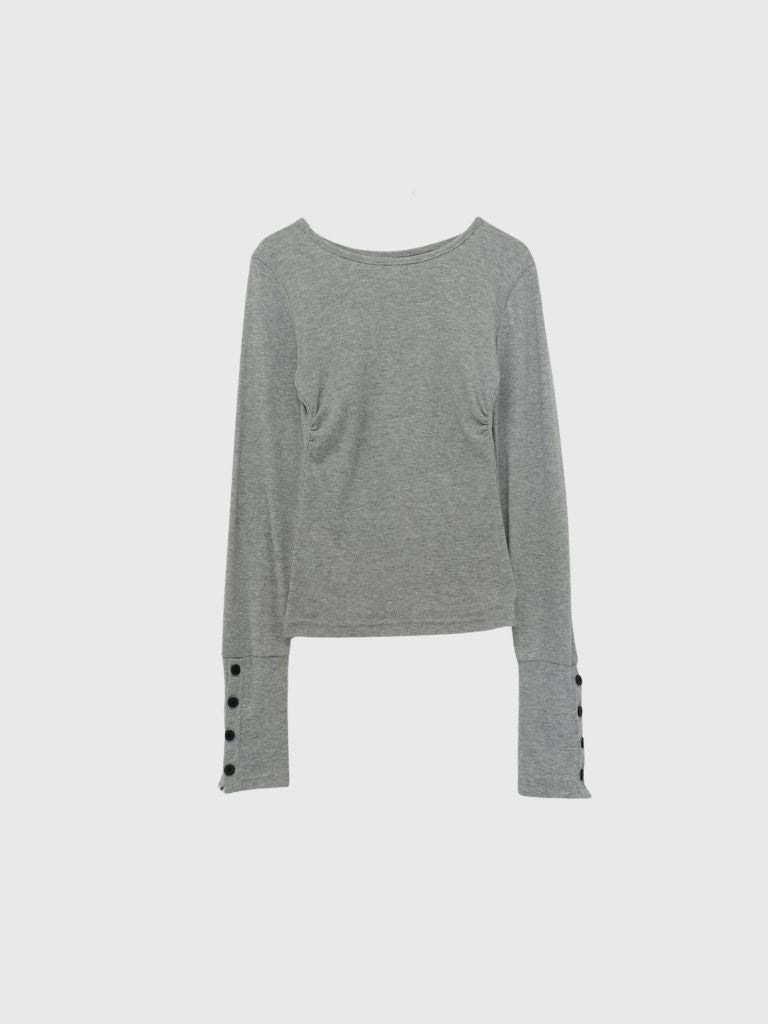 round neck button sleeve tops