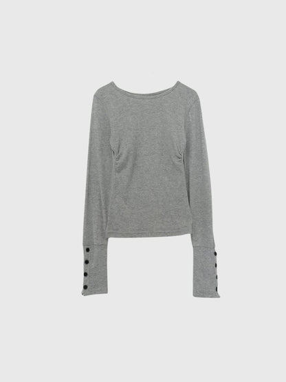 round neck button sleeve tops