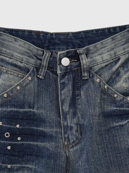 eyelet stud wide denim