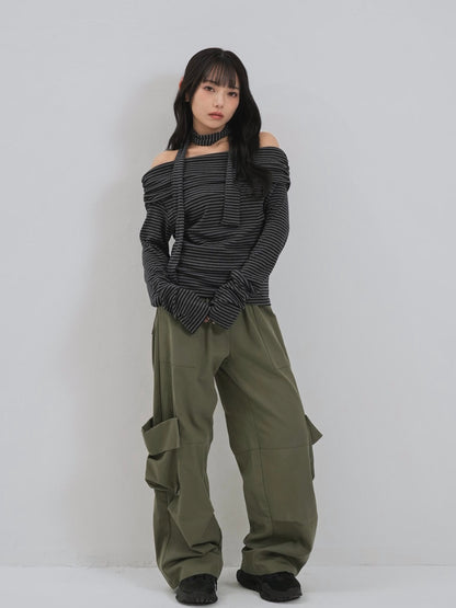 border offshoulder scarf tops