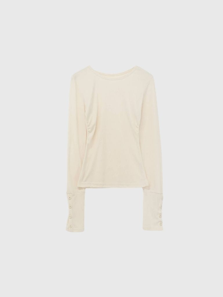 round neck button sleeve tops