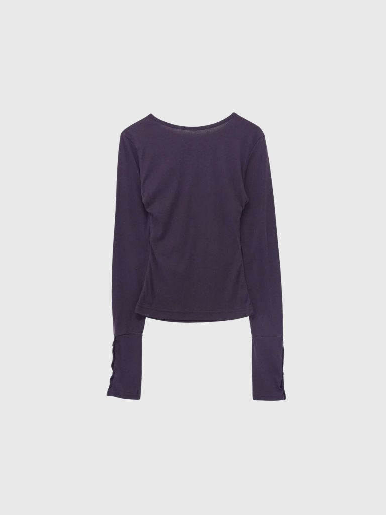 round neck button sleeve tops