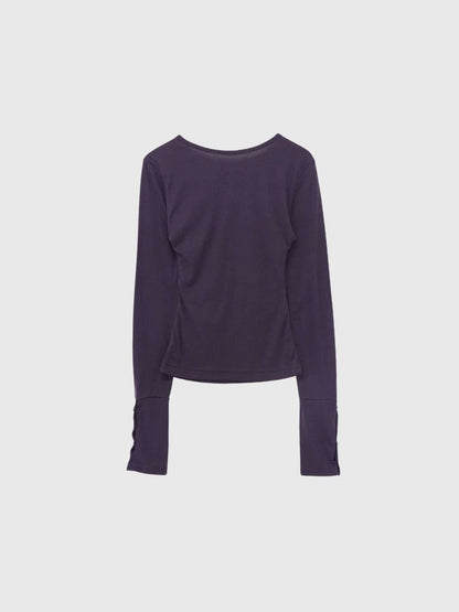 round neck button sleeve tops