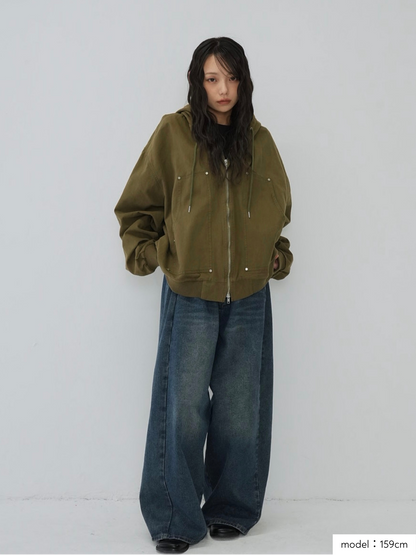 over pocket zip up hoodie