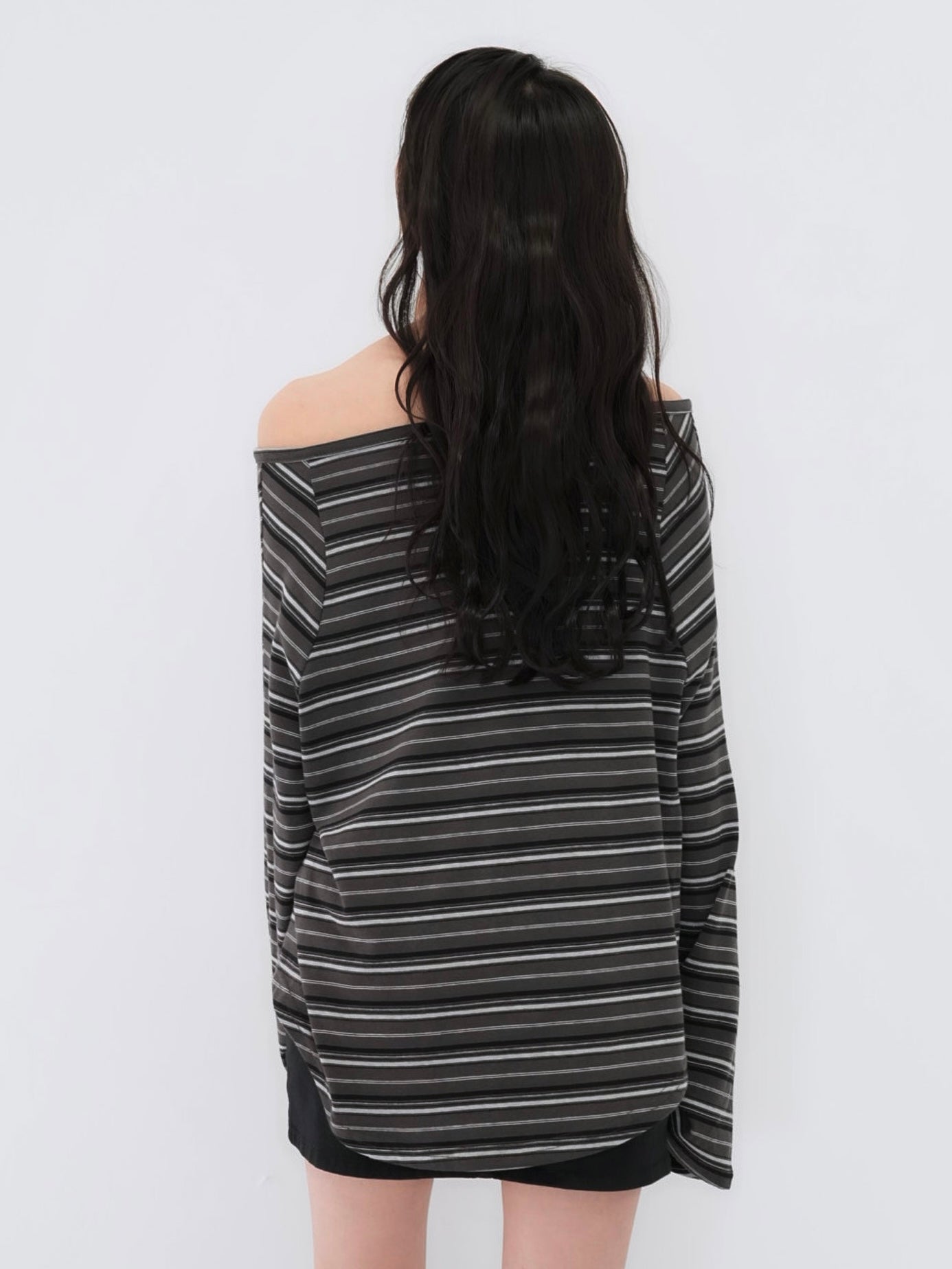 stripe button off shoulder t