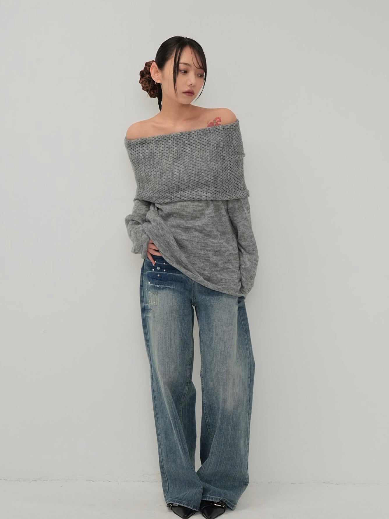 wool off shoulder knit