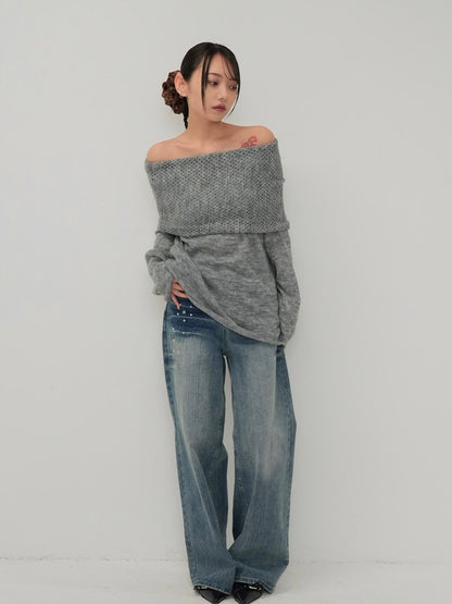 wool off shoulder knit