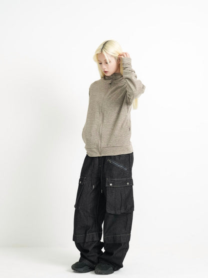 fleece zip button hood tops