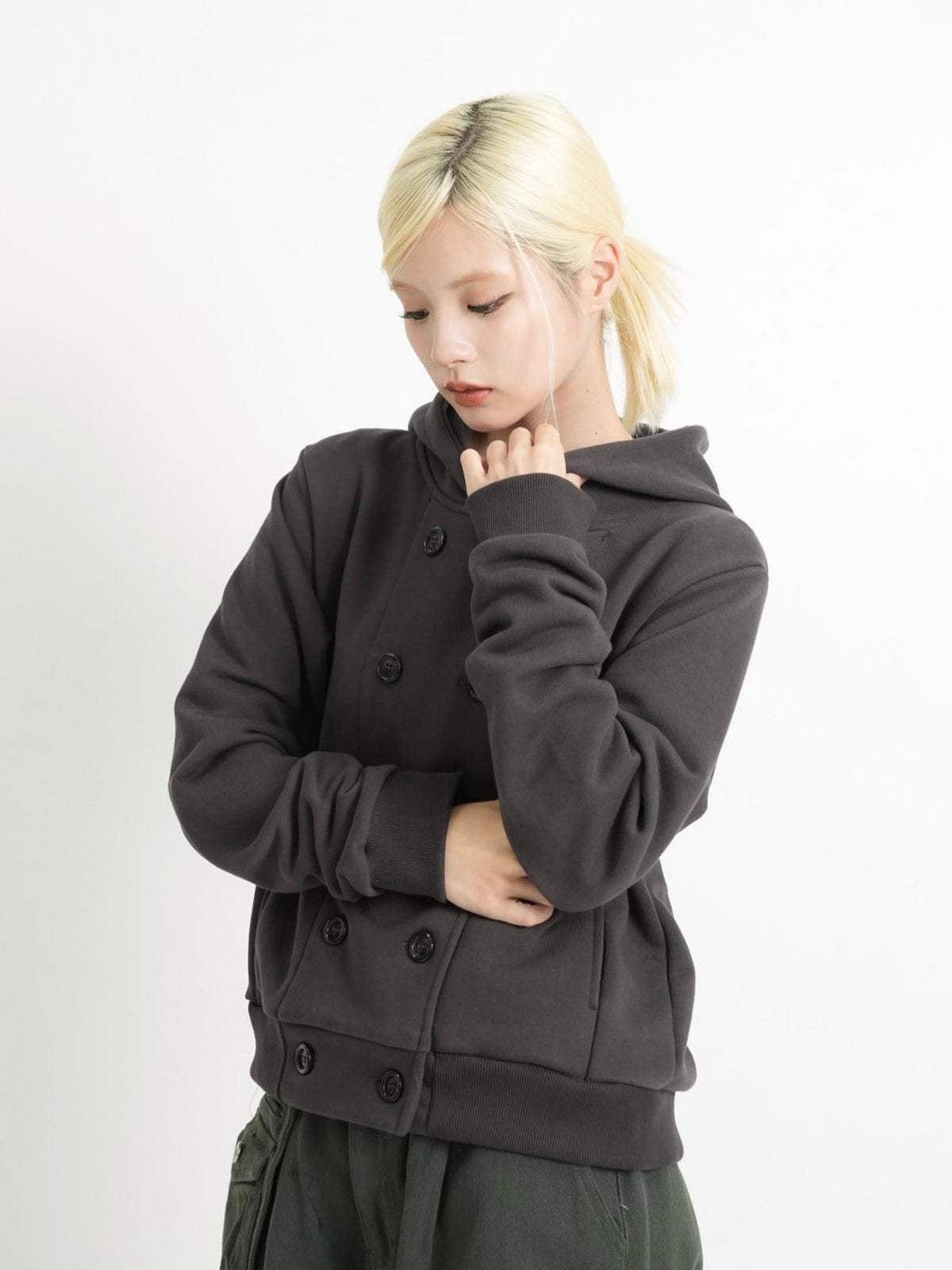 button front hooded jacket