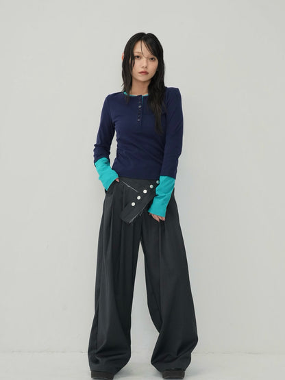 half button bicolor tops #3
