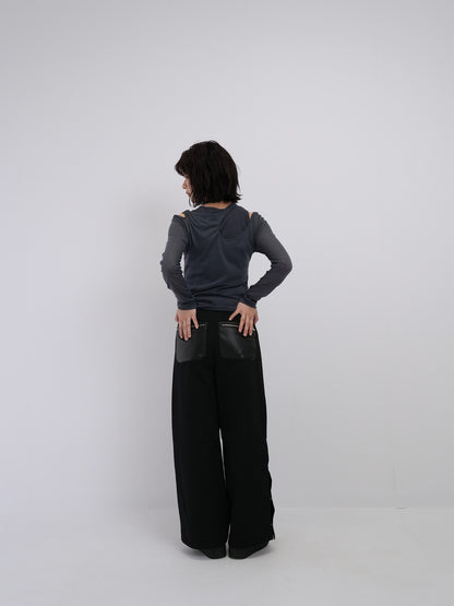 leather mix snap pants