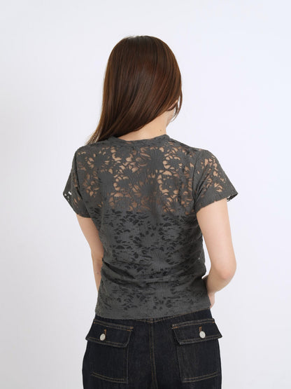 sheer flower lace tops
