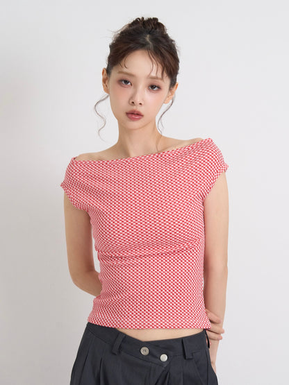 gingham off shoulder tops
