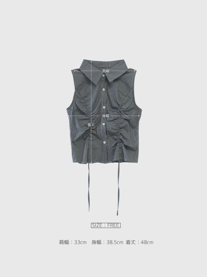 shirring check halter tops