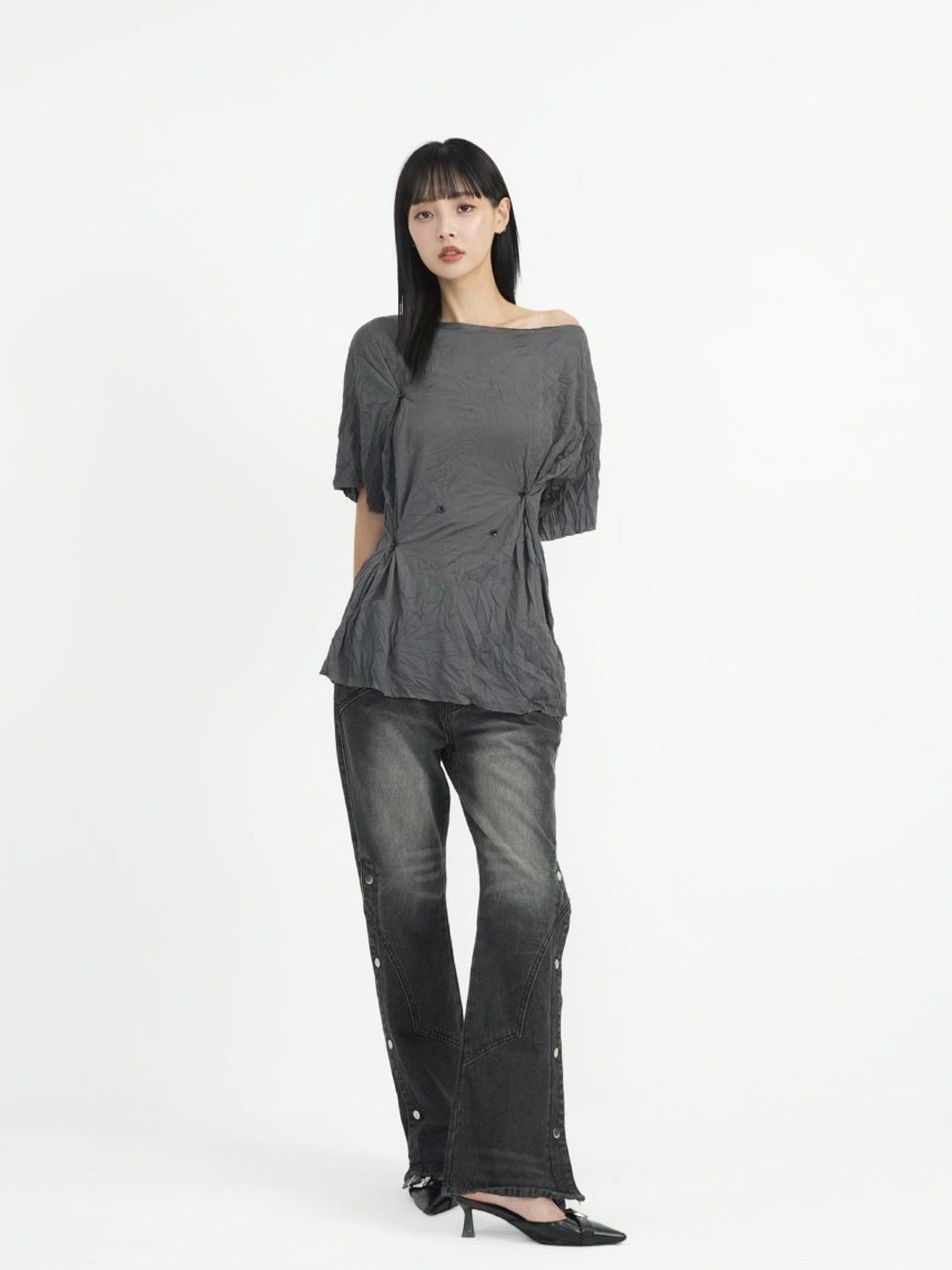 wrinkle adjustable button tops
