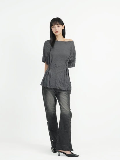 wrinkle adjustable button tops