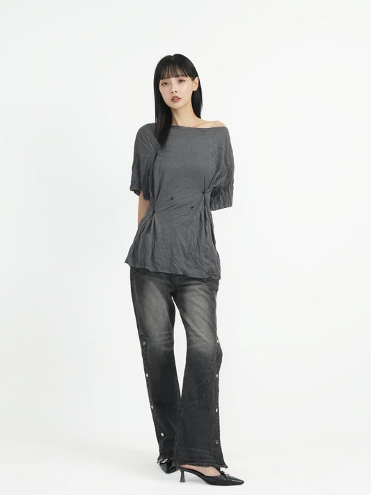 wrinkle adjustable button tops