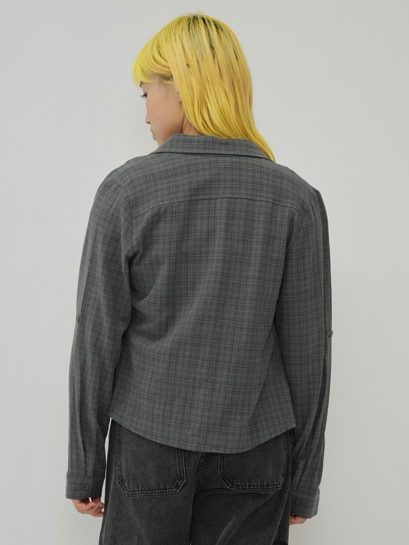 sleeve detail check shirt