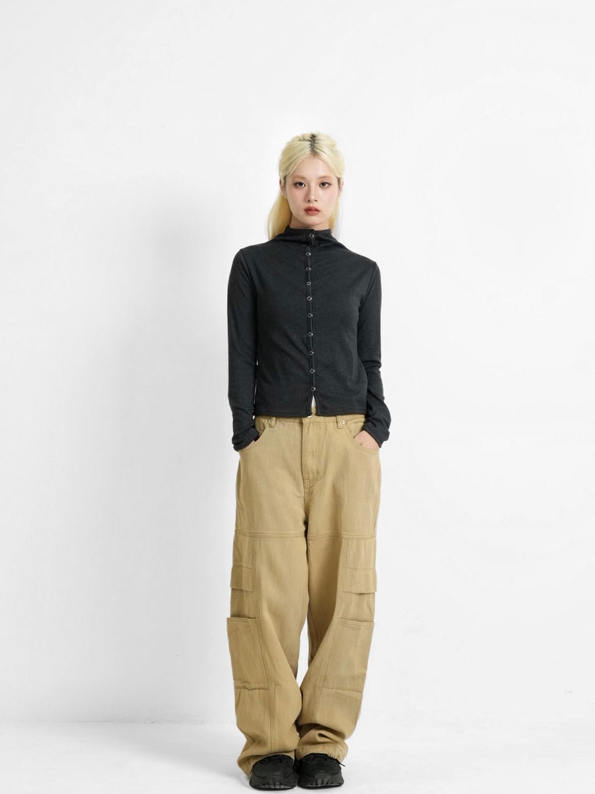 high neck fitted cardigan