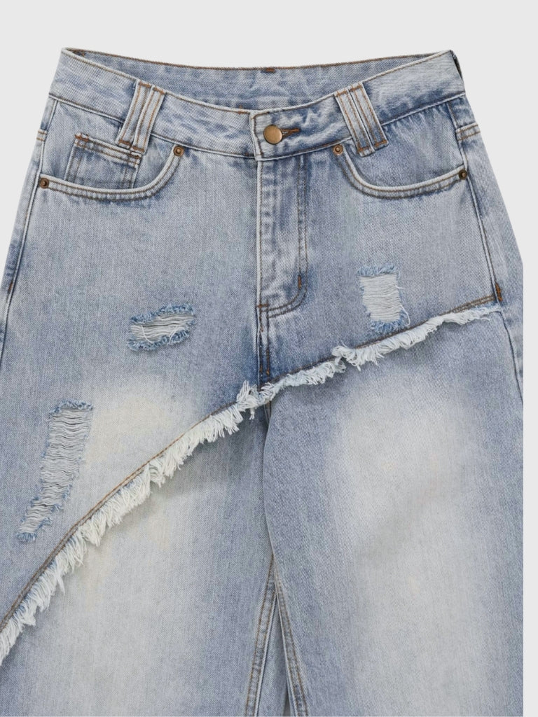 curved panel denim pants