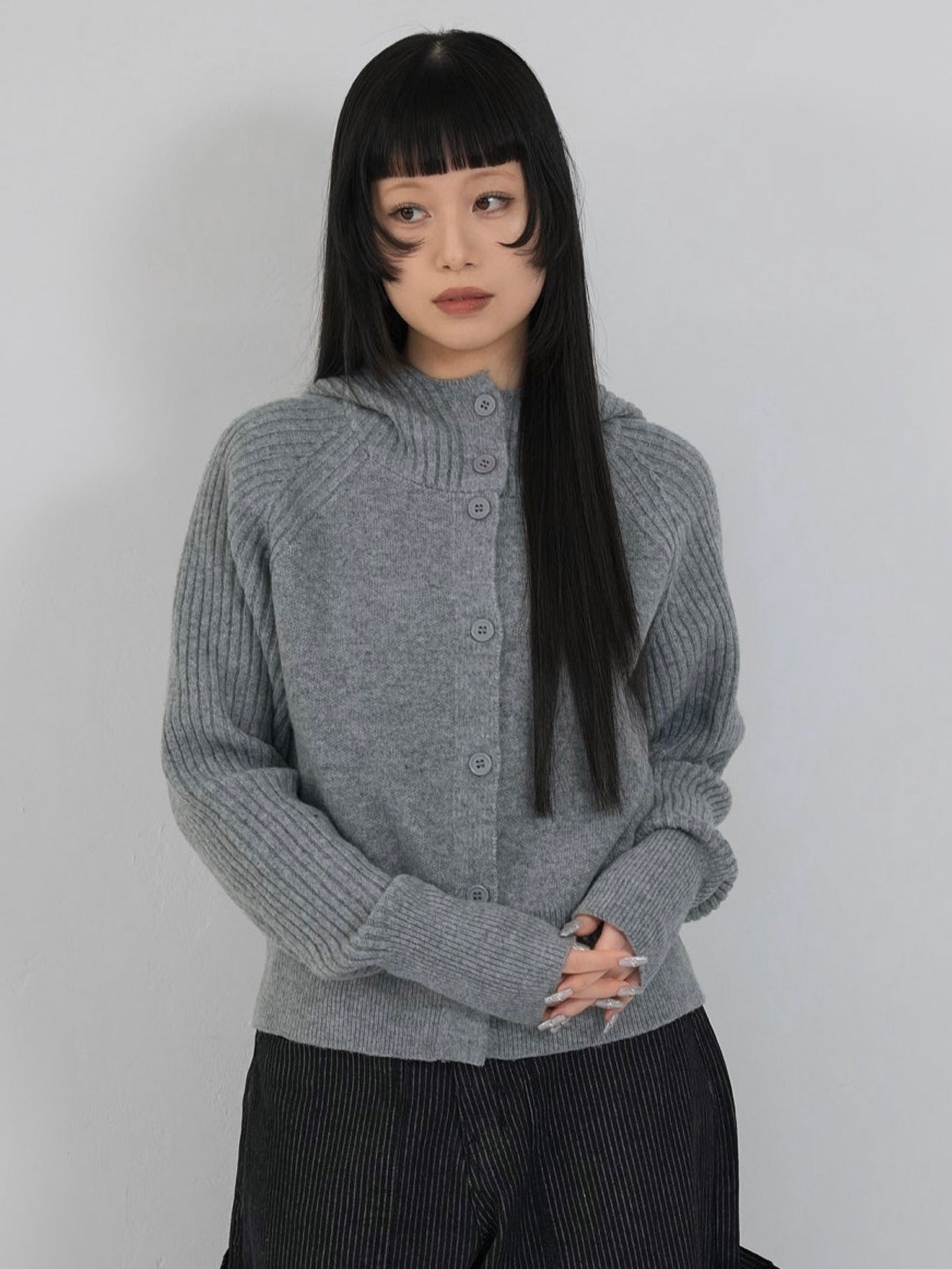 high-neck button knit cardigan