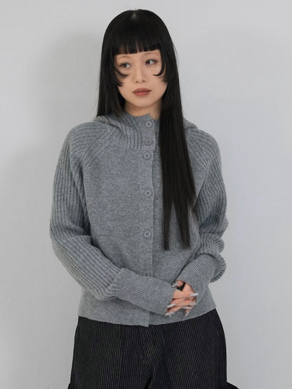 high-neck button knit cardigan