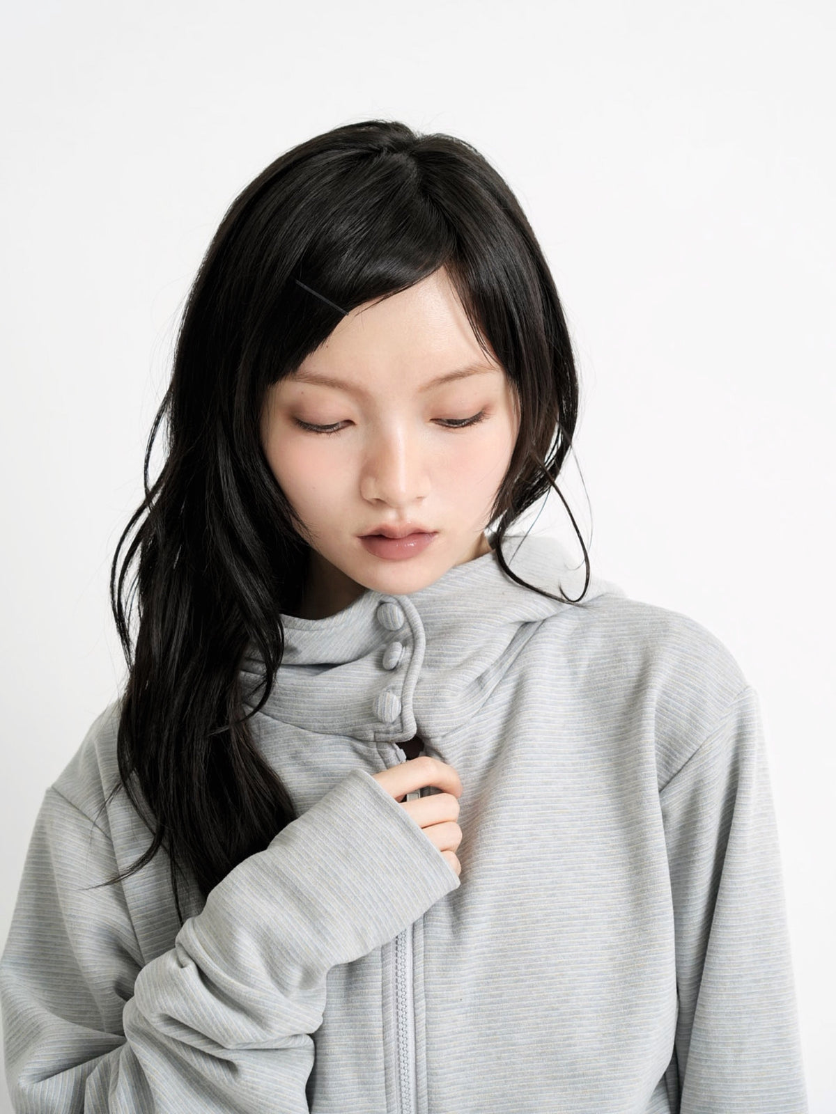 fleece zip button hood tops
