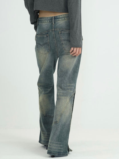 wide slit bootcut denim pants