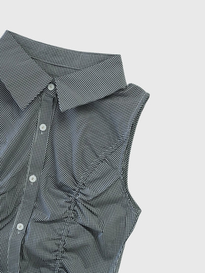 shirring check halter tops