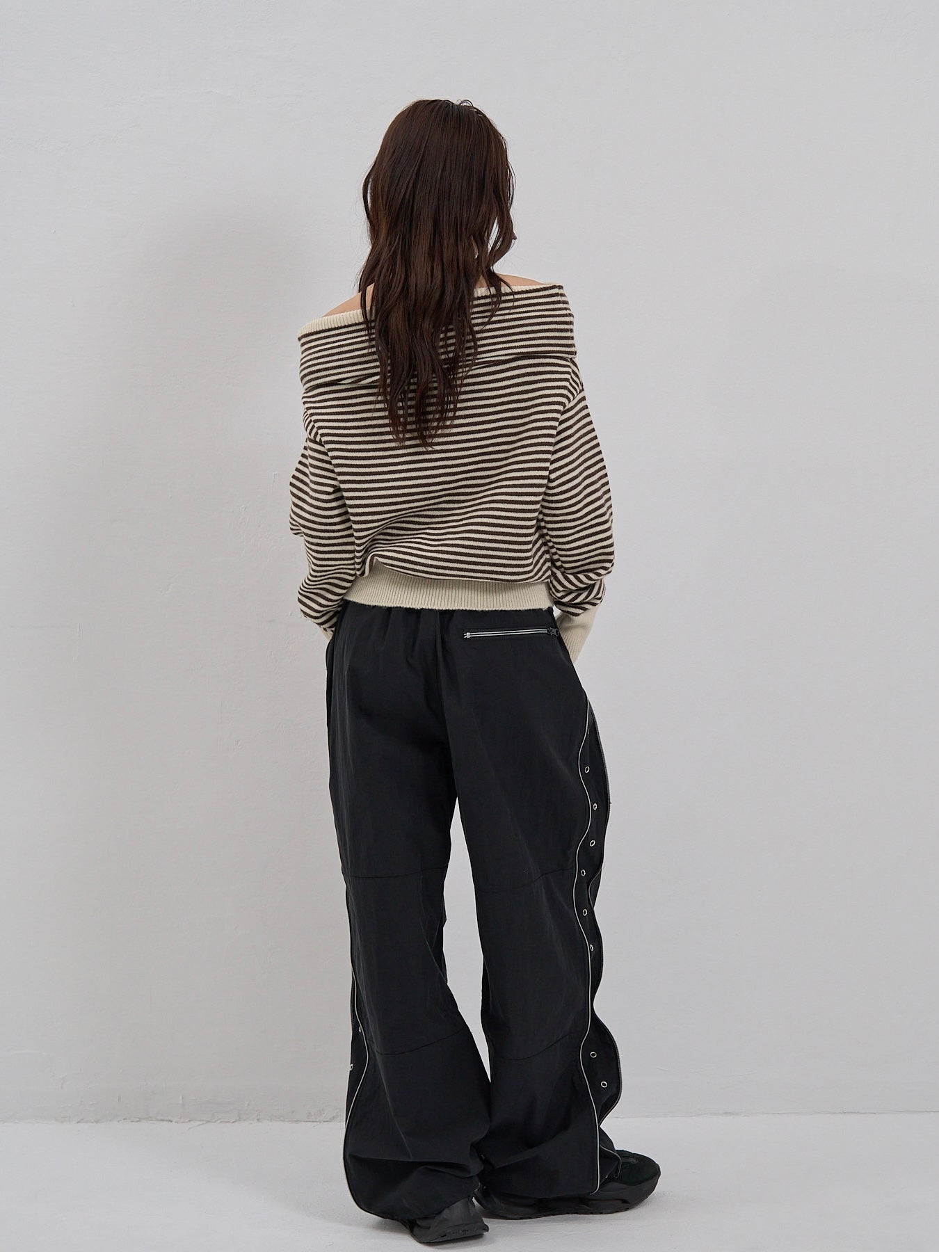 striped off shoulder knit