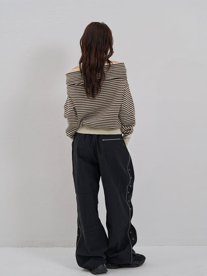 striped off shoulder knit